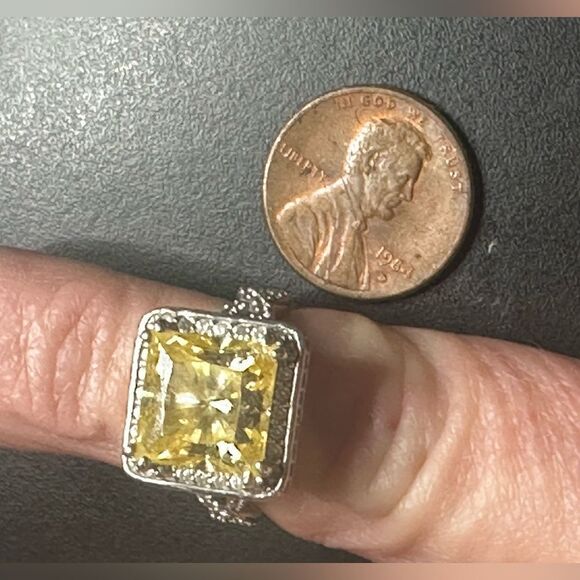 Sterling silver 925 Canary diamond princess cut CZ halo style high profile wrapp - Picture 16 of 16